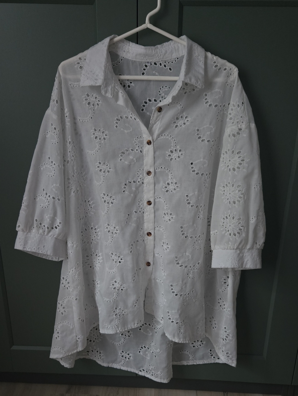White Eyelet Button-Front Women’s Top